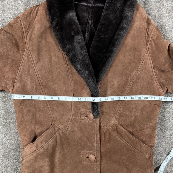 Vintage Brown Genuine Leather Fur Lined Coat Women’s S Fur Shawl Collar Jacket - Picture 10 of 11